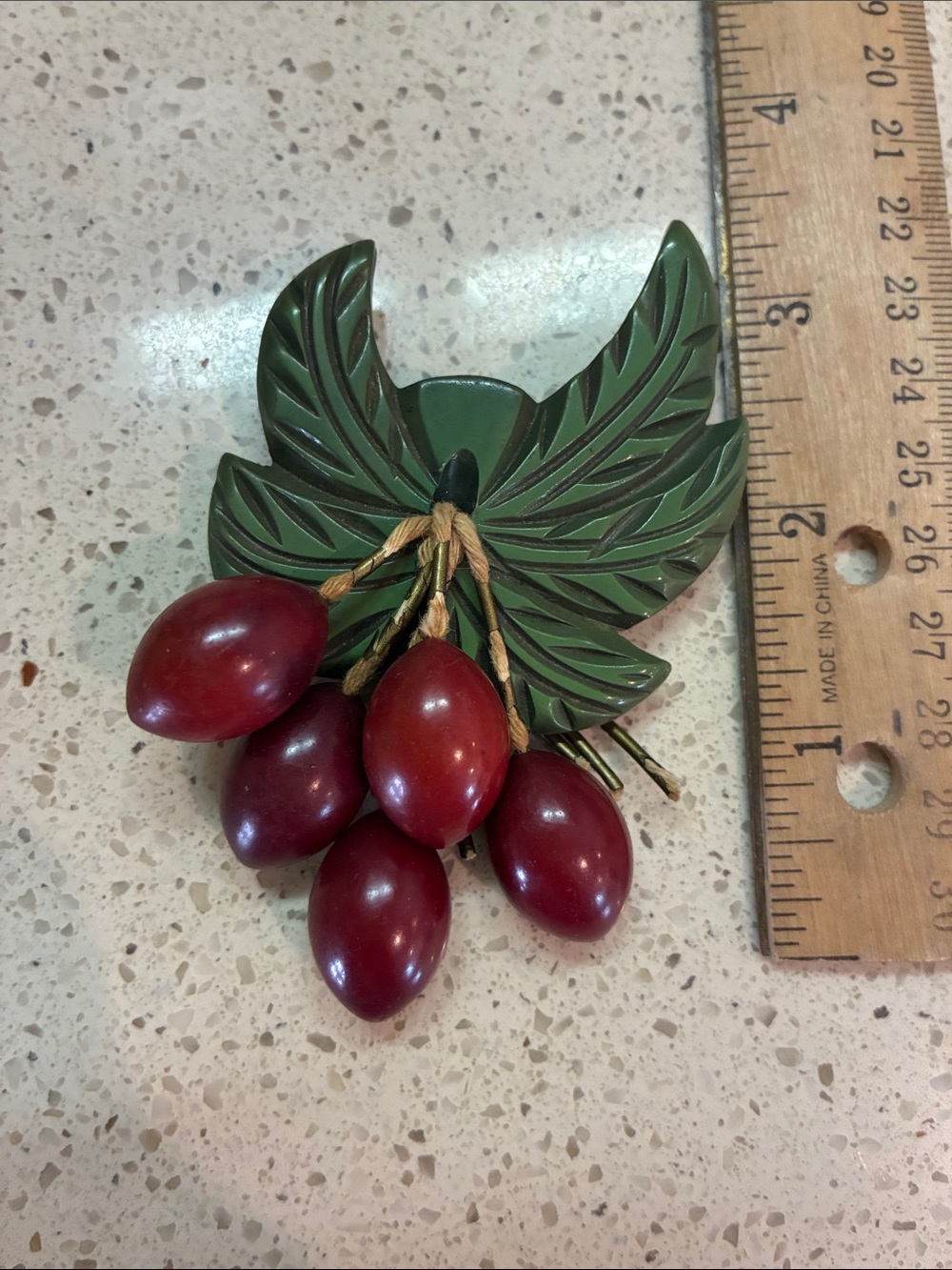 Green Leaf Red Berry Decorative Brooch